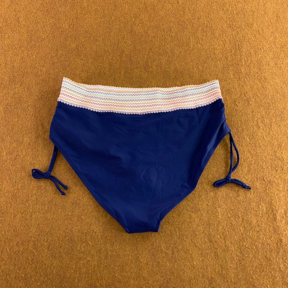 Boutique Womens XXL Blue Chevron Crochet Waist Side Tie Bikini Bottoms New